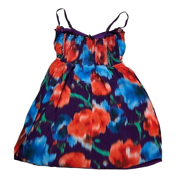 Bebe Women Sz Small 90s Y2K Boho Multicolor Babydoll Mini Dress Silk Blend - Picture 3 of 9